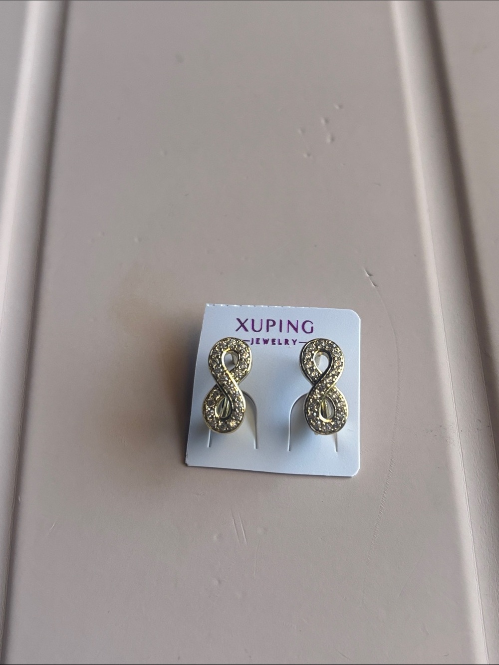 Xuping Gold-Tone Infinity Crystal Stud Earrings — Sparkling Gold
